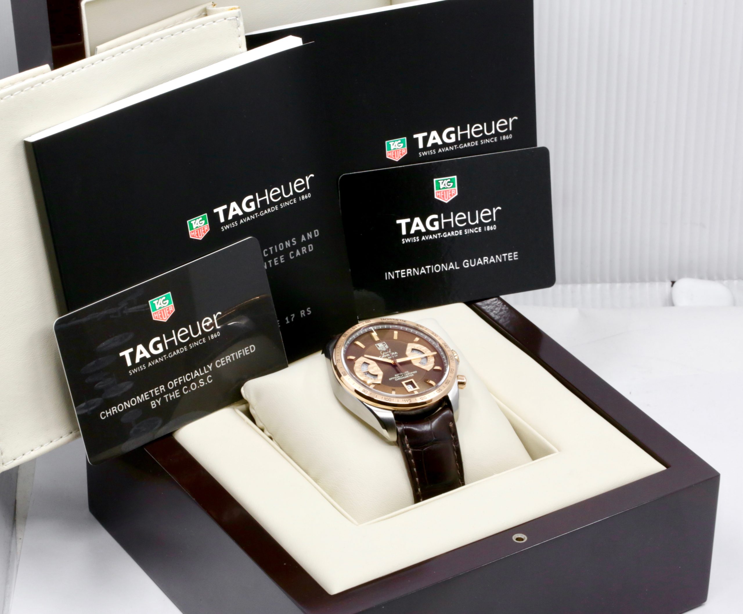 TAG Heuer Grand Carrera Calibre 17 Chronograph, 43mm, Stainless Steel & 18ct Rose Gold, Brown Index Dial, on Brown TAG Alligator Strap with TAG Deployant Clasp, Ref. CAV515C, Circa: 2009, with Box & Papers - Sold as traded!! $3,980 inc GST!! - Image 7