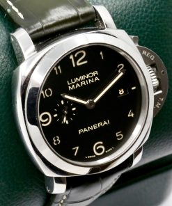Alternative view of Panerai Luminor Marina 1950 3 Days Automatic, 44mm Stainless Steel Case, Black Sandwich Dial, on Dark Green Panerai Alligator Strap with Stainless Steel Panerai Tang Buckle, Ref. PAM359, Circa: 2010