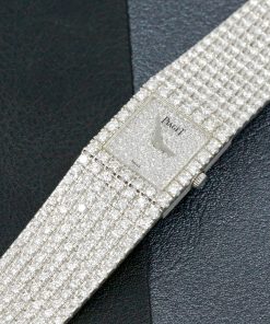 Alternative view of Piaget Mecanique ultra-thin ladies 18ct white gold watch with fully integrated factory set pavé-set diamond bracelet, diamond dial and matching clasp, est. 9.30 carats, VS clarity diamonds. Ref: 4154 N, Circa: 1990’s