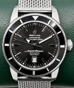 Breitling SuperOcean Heritage 46 in stainless steel, black index dial, uni-directional bezel, Mesh-Style Breitling Stainless Steel Bracelet Ref: A173024/B868 Box, Book and Breitling Warranty card. Ca, 08/2017