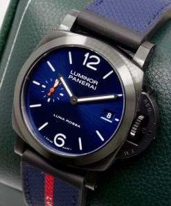Alternative view of Panerai Luminor Quaranta Stainless Steel DLC Luna Rossa, 40mm, Limited Edition, Blue Index & Arab Dial, on Blue Panerai Rubber Strap with Stainless Steel DLC Coated Tang Buckle, Ref. PAM01408, Circa: 2024, Complete with Box, Papers & Balance of 2 Year Panerai Warranty