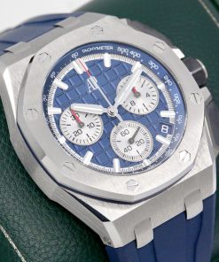 Audemars Piguet Royal Oak Off-Shore Chronograph, Titanium Case, Blue Grand "Tapisserie" Dial with Silver Sub-Dials, on Blue Audemars Piguet Rubber Strap with AP Tang Buckle, Ref. 26420TI.OO.A027CA.01, Circa: 2023, with Box & Papers,
