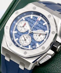 Alternative view of Audemars Piguet Royal Oak Off-Shore Chronograph, Titanium Case, Blue Grand "Tapisserie" Dial with Silver Sub-Dials, on Blue Audemars Piguet Rubber Strap with AP Tang Buckle, Ref. 26420TI.OO.A027CA.01, Circa: 2023, with Box & Papers,