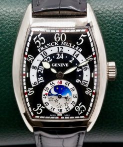 Franck Muller ON SALE !! Cintrée Curvex Retrograde, in 18ct White Gold Black Guilloche Dial with Moon Phase, on Black Alligator Strap with 18ct White Gold Franck Muller Tang Buckle, Ref. 7880 H R JN, with Box & Papers