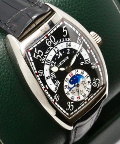 Alternative view of Franck Muller ON SALE !! Cintrée Curvex Retrograde, in 18ct White Gold Black Guilloche Dial with Moon Phase, on Black Alligator Strap with 18ct White Gold Franck Muller Tang Buckle, Ref. 7880 H R JN, with Box & Papers