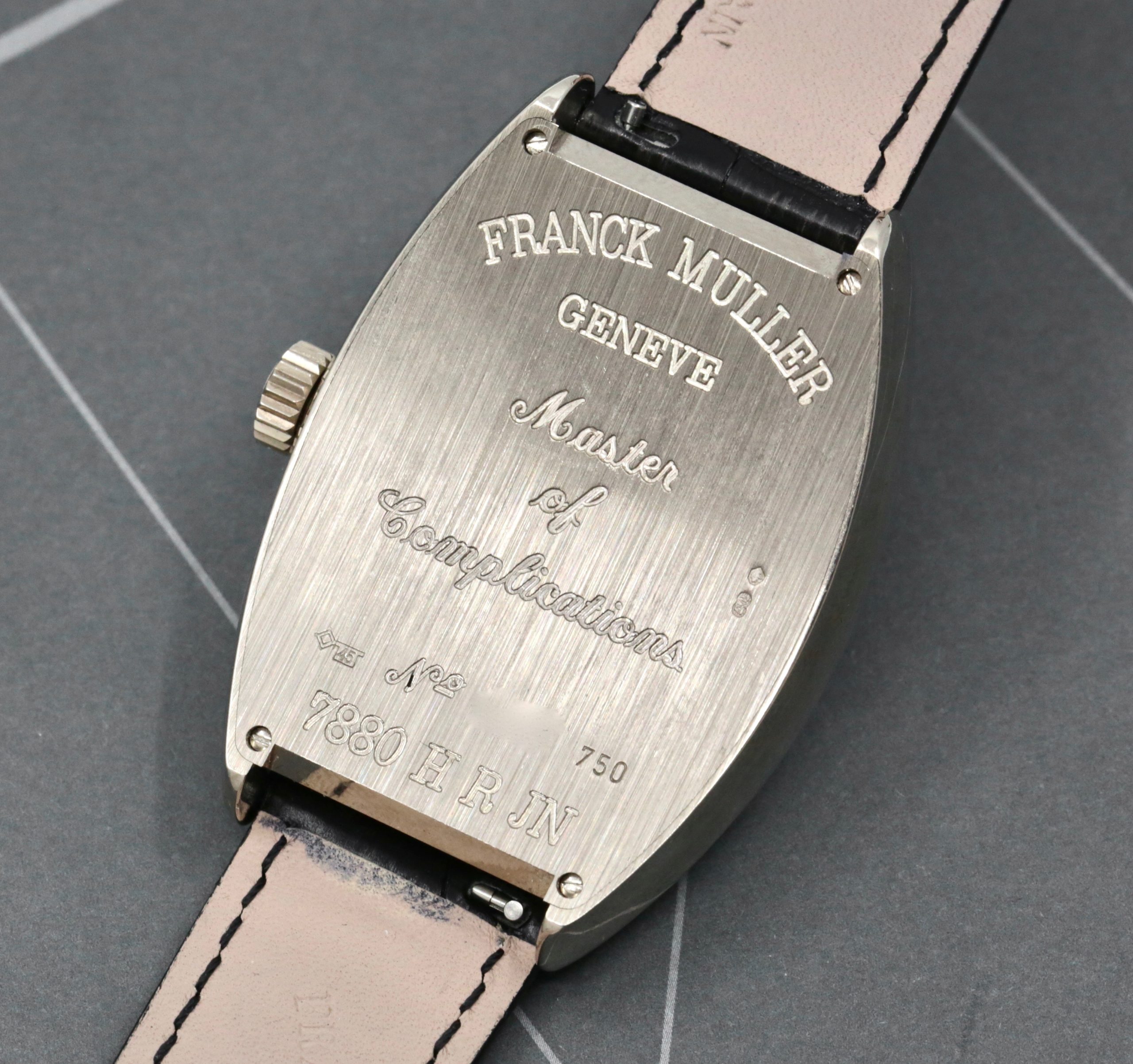 Franck Muller ON SALE !! Cintrée Curvex Retrograde, in 18ct White Gold Black Guilloche Dial with Moon Phase, on Black Alligator Strap with 18ct White Gold Franck Muller Tang Buckle, Ref. 7880 H R JN, with Box & Papers - Image 5