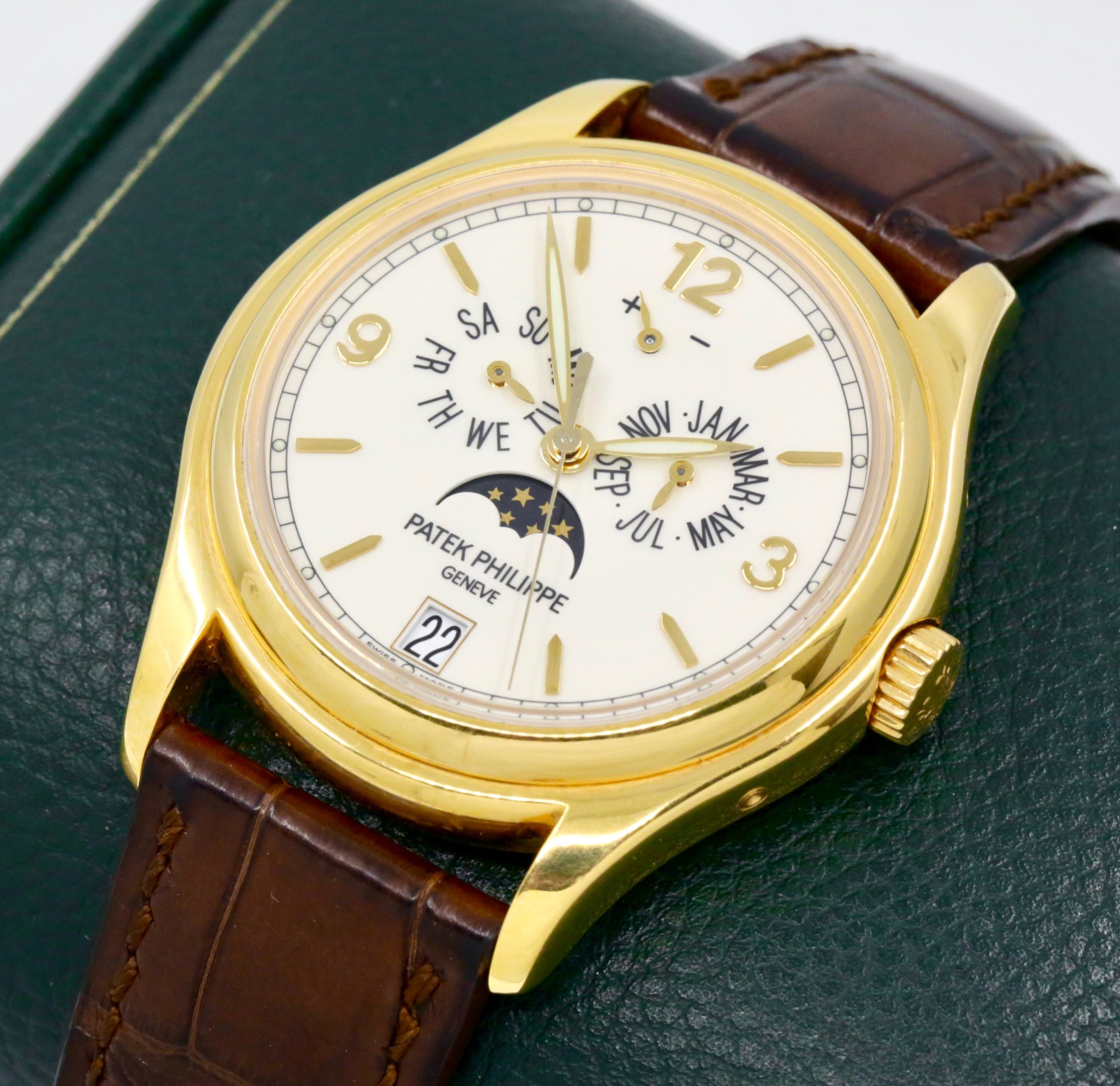 Patek Philippe Annual Calendar in 18ct Yellow Gold, Cream Dial with Day, Date, Month Display & Moon Phase, on Brown Patek Philippe Alligator Strap with 18ct Yellow Gold Patek Deployant, Ref. 5146J-001, Circa: 2013, with Box & Papers - Image 2