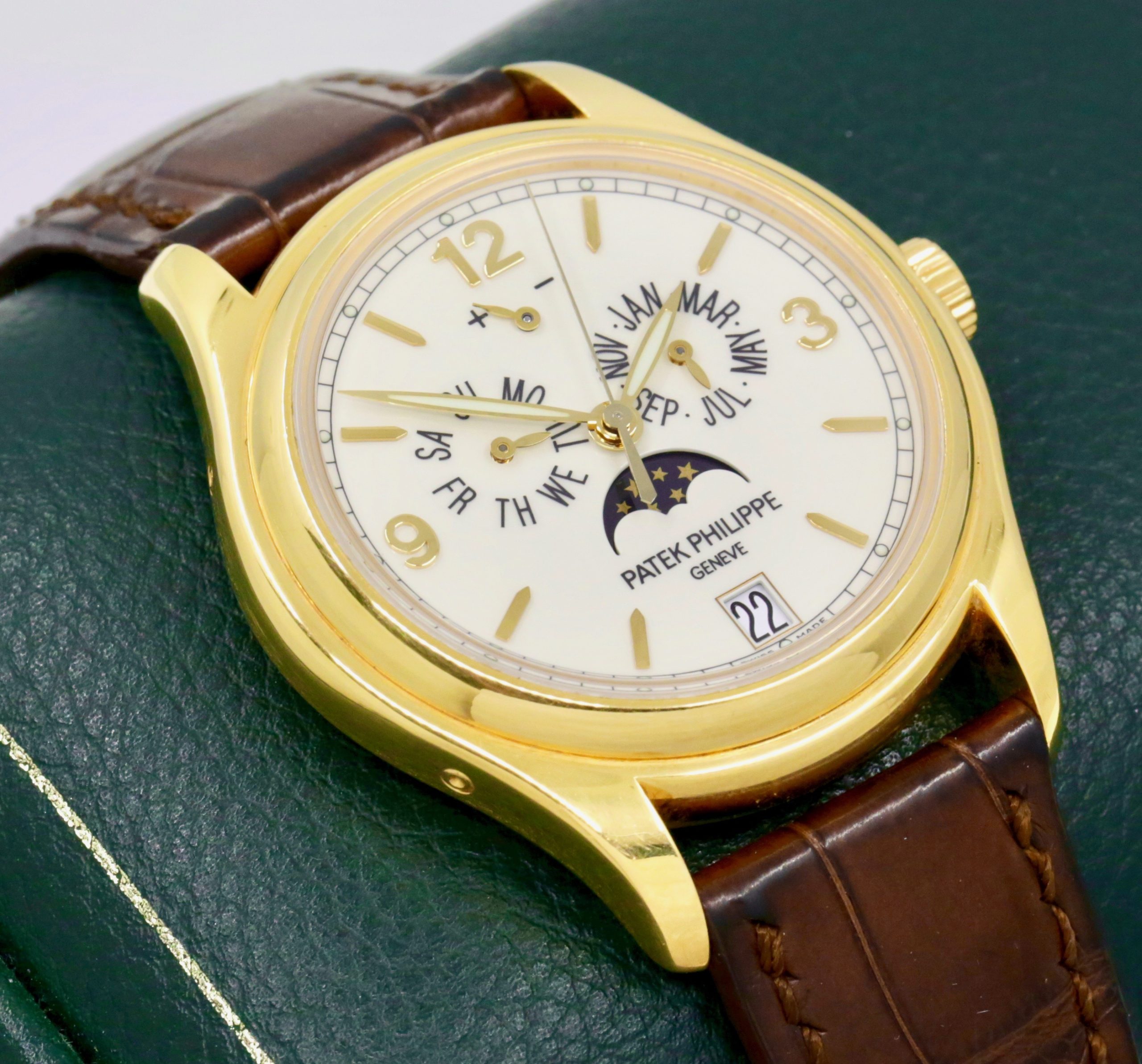 Patek Philippe Annual Calendar in 18ct Yellow Gold, Cream Dial with Day, Date, Month Display & Moon Phase, on Brown Patek Philippe Alligator Strap with 18ct Yellow Gold Patek Deployant, Ref. 5146J-001, Circa: 2013, with Box & Papers - Image 3