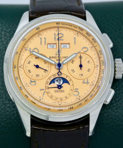 Breitling Premier B25 Datora 42 Chronograph, Stainless Steel, Salmon Arab Dial, Date, Day and Month Display, with Moon Phase, on Brown Breitling Alligator Strap with Steel Breitling Deployant, Ref. AB2510, Circa: 2023, Full Set with Balance of New Watch Warranty Until 2028