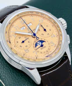 Alternative view of Breitling Premier B25 Datora 42 Chronograph, Stainless Steel, Salmon Arab Dial, Date, Day and Month Display, with Moon Phase, on Brown Breitling Alligator Strap with Steel Breitling Deployant, Ref. AB2510, Circa: 2023, Full Set with Balance of New Watch Warranty Until 2028
