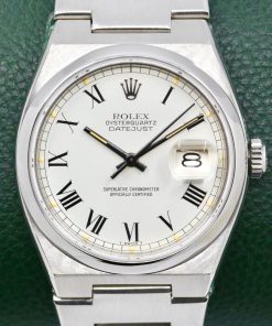 Rolex Oysterquartz Datejust, Stainless Steel, Smooth Bezel, White "Buckley" Roman Dial, on Stainless Steel Rolex Oysterquartz Bracelet, Ref. 17000, with Rolex Box, Rolex Service Card, Rolex Service Invoice & Balance of 2 Year Rolex Service Warranty