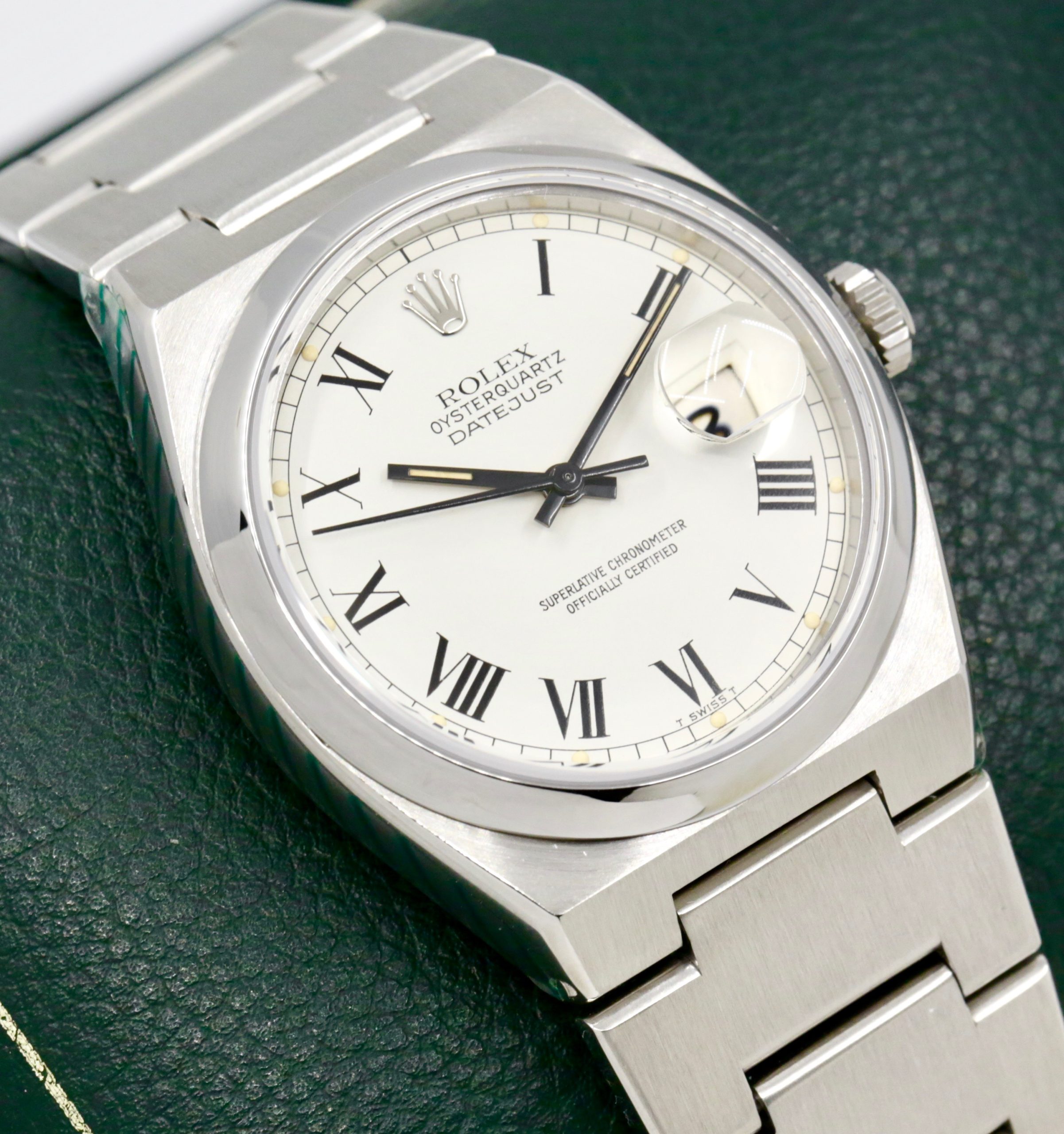Rolex Oysterquartz Datejust, Stainless Steel, Smooth Bezel, White "Buckley" Roman Dial, on Stainless Steel Rolex Oysterquartz Bracelet, Ref. 17000, with Rolex Box, Rolex Service Card, Rolex Service Invoice & Balance of 2 Year Rolex Service Warranty - Image 3