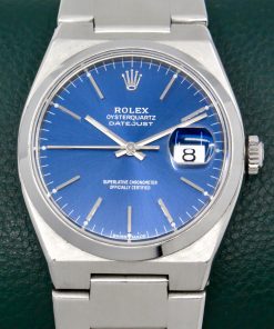 Rolex Oysterquartz Datejust, Stainless Steel, Smooth Bezel, Blue index Dial, on Stainless Steel Rolex OysterQuartz Bracelet, Ref. 17000, with Rolex Box, Rolex Service Invoice - dated 2023