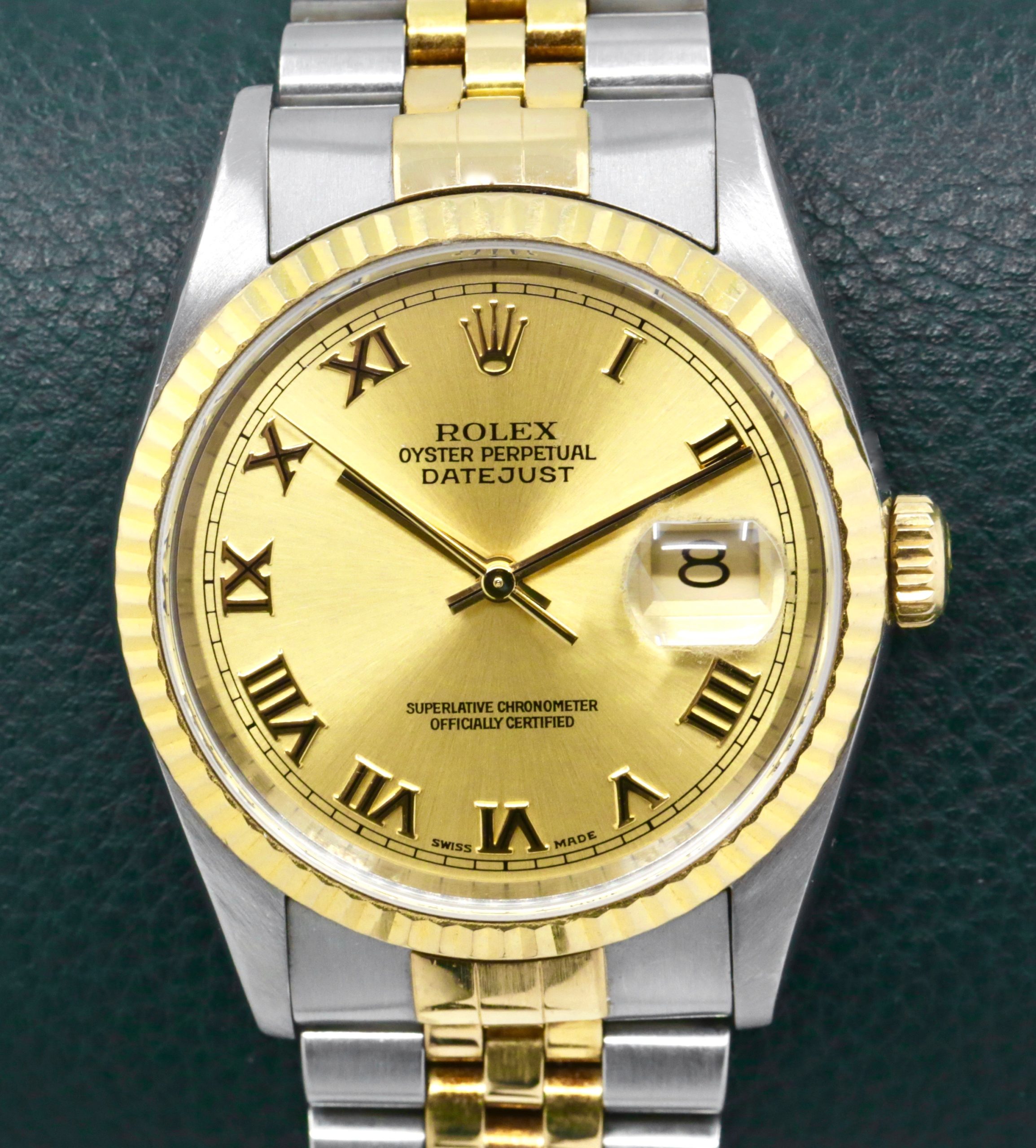 Rolex Datejust 36, Stainless Steel & 18ct Yellow Gold, Fluted Dial, Champagne Roman Dial, on Stainless Steel & 18ct Yellow Gold Rolex Jubilee Bracelet, Ref. 16233, Circa: 2002, Box & Papers - Image 3