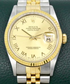 Rolex Datejust 36, Stainless Steel & 18ct Yellow Gold, Fluted Dial, Champagne Roman Dial, on Stainless Steel & 18ct Yellow Gold Rolex Jubilee Bracelet, Ref. 16233, Circa: 2002, Box & Papers