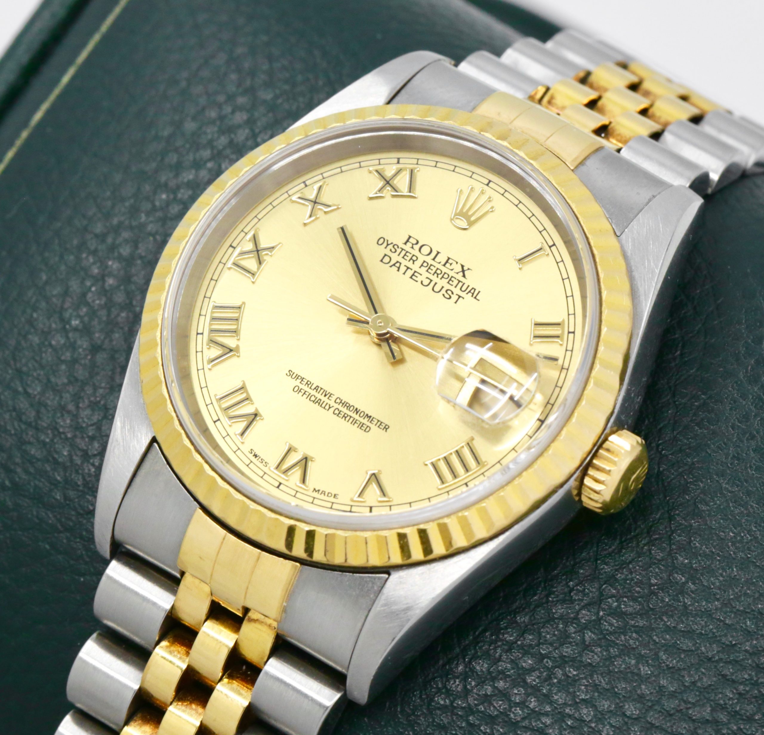 Rolex Datejust 36, Stainless Steel & 18ct Yellow Gold, Fluted Dial, Champagne Roman Dial, on Stainless Steel & 18ct Yellow Gold Rolex Jubilee Bracelet, Ref. 16233, Circa: 2002, Box & Papers - Image 4
