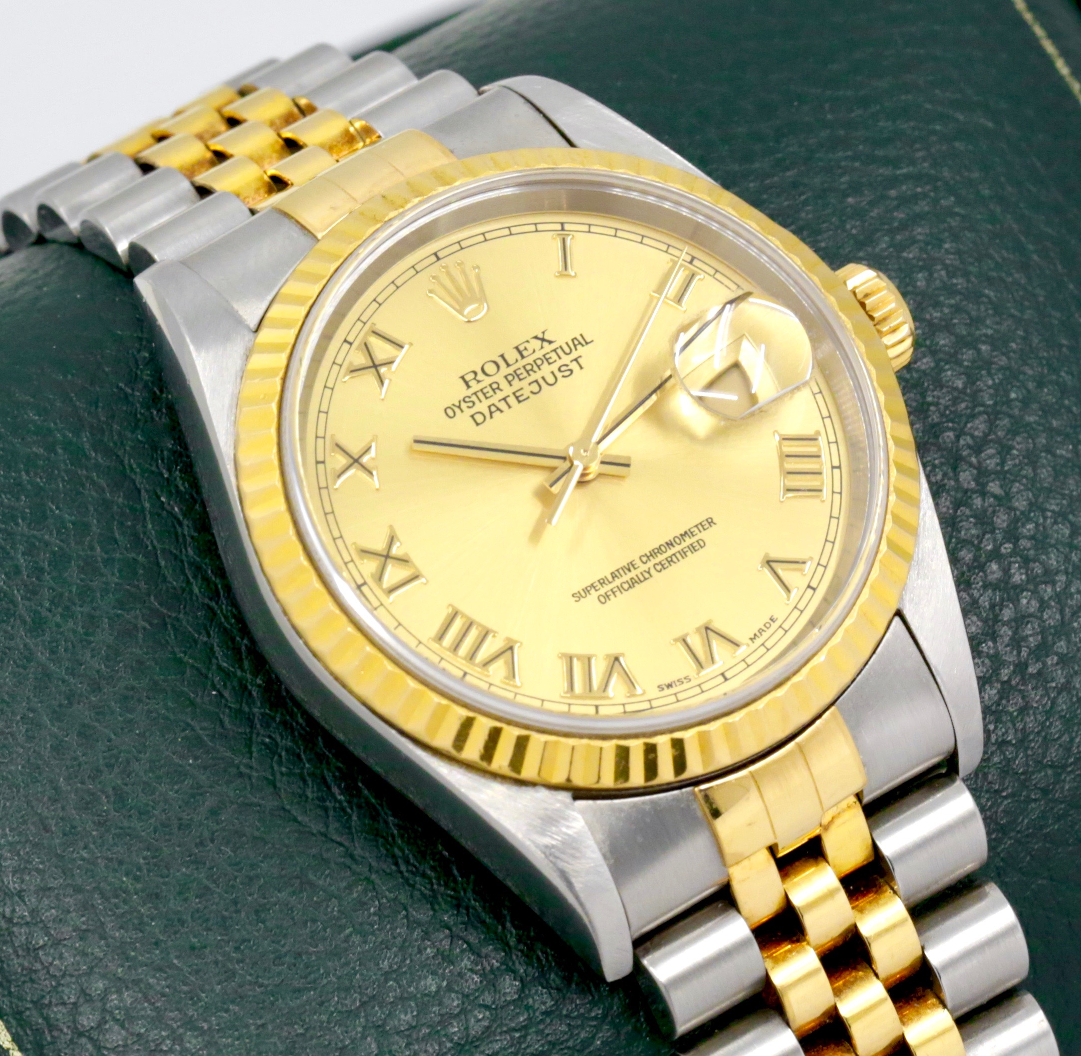 Rolex Datejust 36, Stainless Steel & 18ct Yellow Gold, Fluted Dial, Champagne Roman Dial, on Stainless Steel & 18ct Yellow Gold Rolex Jubilee Bracelet, Ref. 16233, Circa: 2002, Box & Papers - Image 2