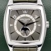 Patek Philippe “Gondolo Calendario” Annual Calendar, 0.950 Platinum Case, Grey Index Dial with Diamonds on 3 & 9, on Grey Patek Alligator Strap with Platinum Patek Tang Buckle, Ref. 5135P-001,  Circa: 2007, Complete Set with Box, Papers, & Extract of Archive Certificate
