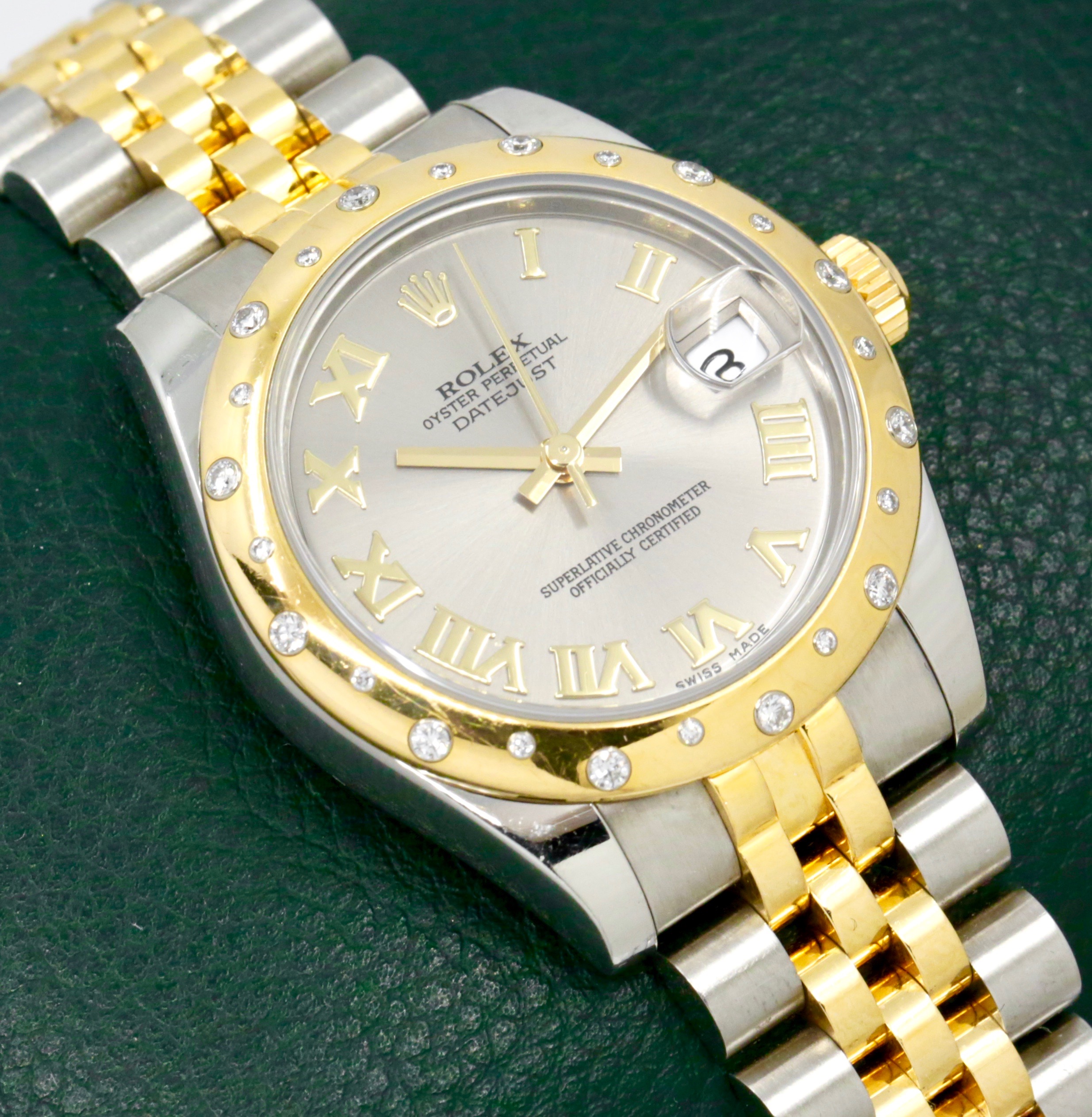 Rolex Datejust 31, in Stainless Steel & 18ct Yellow Gold, Factory Set Scattered-Diamond Bezel, Silver Roman Dial, on Stainless Steel & 18ct Yellow Gold Jubilee Bracelet, Ref. 178343, Circa: 2016, with Box, Books, Swing Tag, & Rolex Warranty Card