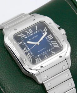 Alternative view of Cartier - Santos de Cartier, Large Model, Stainless Steel, Blue Roman Dial with Date, on Stainless Steel Cartier Bracelet, Ref. WSSA0030, Circa: 2022, with Box, Papers & Balance of 8 Year Cartier Extended Warranty