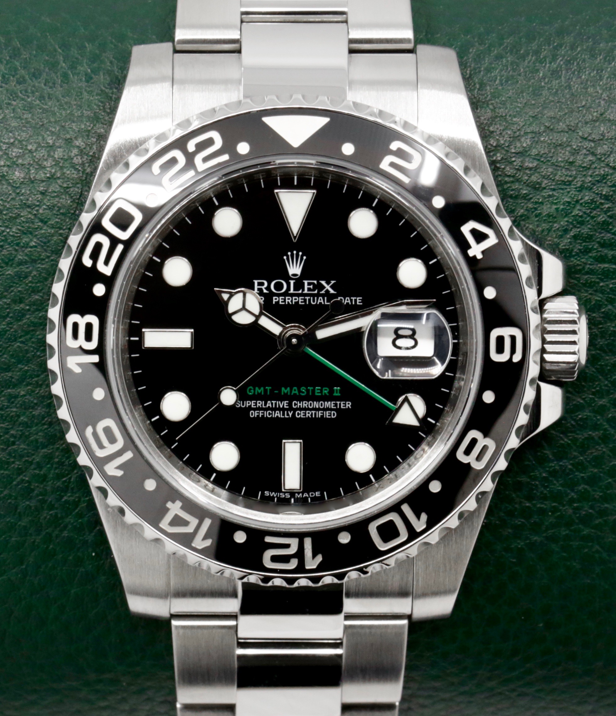 Rolex GMT-Master II "Green Arrow", in Stainless Steel, Black Ceramic Bezel, Black Index Dial, on Stainless Steel Oyster Bracelet, Ref. 116710LN, Circa: 2009, with Box, Books, Swing Tag, & Rolex Warranty Card