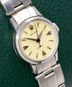 Alternative view of Ladies Rolex Precision in Stainless Steel, Cream index Dial, on Stainless Steel Rolex Riveted Oyster Bracelet, Rolex Calibre 1310 Movement, , ref. 9169, Ca 1960,
