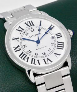 Cartier Ronde Solo, Stainless Steel, Silver Roman Dial with Blue Sword-Shaped Hands, on Stainless Steel Cartier Bracelet, Ref. W6701011, Circa: 2020, with Box, Books, Cartier Warranty Card & Balance of 8 Year Cartier Extended Warranty