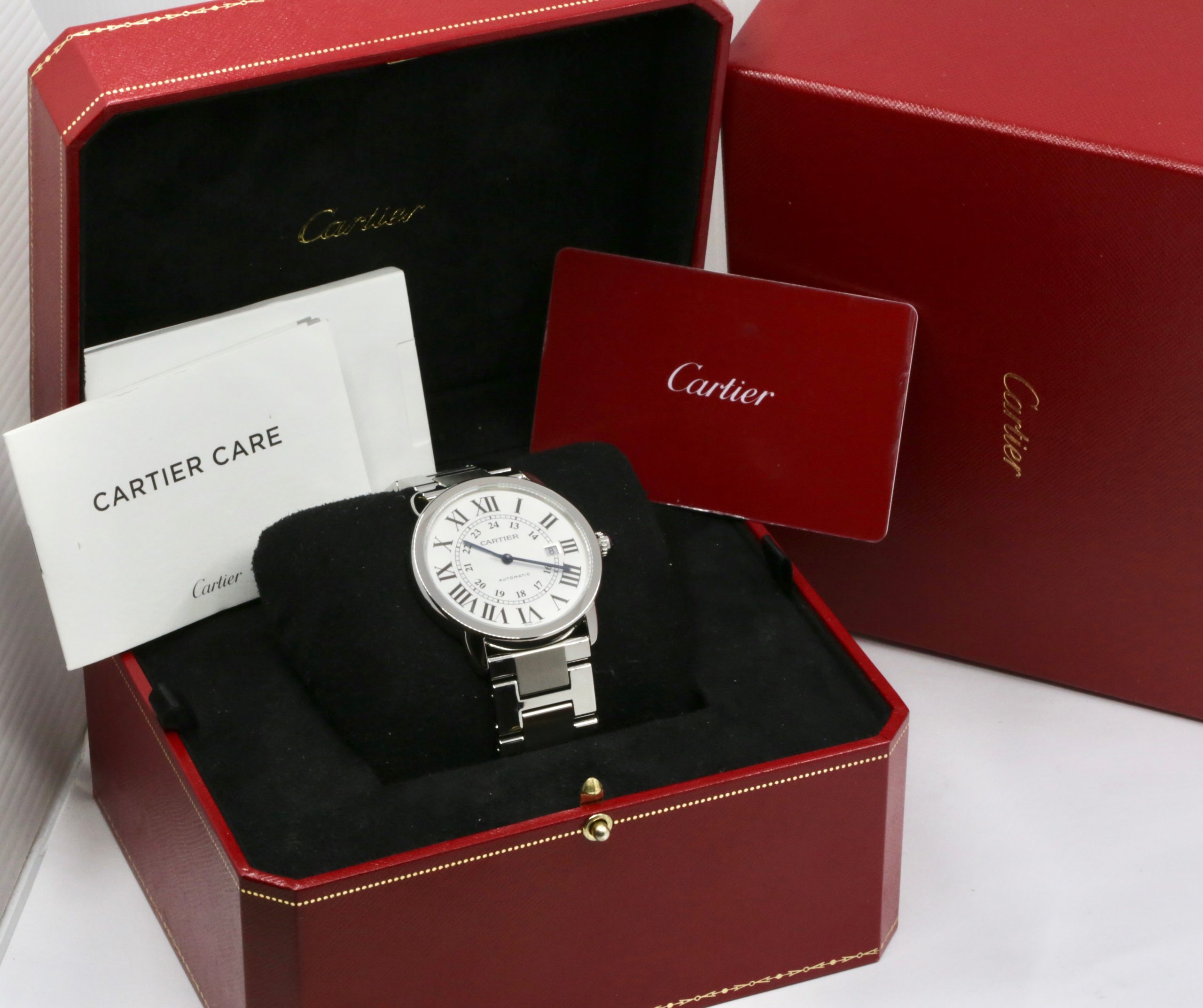 Cartier Ronde Solo, Stainless Steel, Silver Roman Dial with Blue Sword-Shaped Hands, on Stainless Steel Cartier Bracelet, Ref. W6701011, Circa: 2020, with Box, Books, Cartier Warranty Card & Balance of 8 Year Cartier Extended Warranty - Image 7