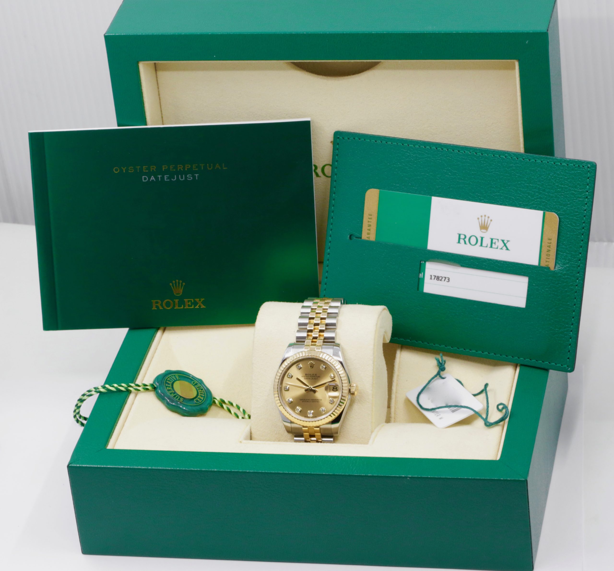 Rolex Datejust 31, Stainless Steel & 18ct Yellow Gold, Factory Set Diamond Champagne Dial, Fluted Bezel, on Stainless Steel & 18ct Yellow Gold Rolex Jubilee Bracelet, Ref.178273, Circa: 2018, Full Set - Complete with Box, Books, Swing Tags, & Rolex Warranty Card - Image 6