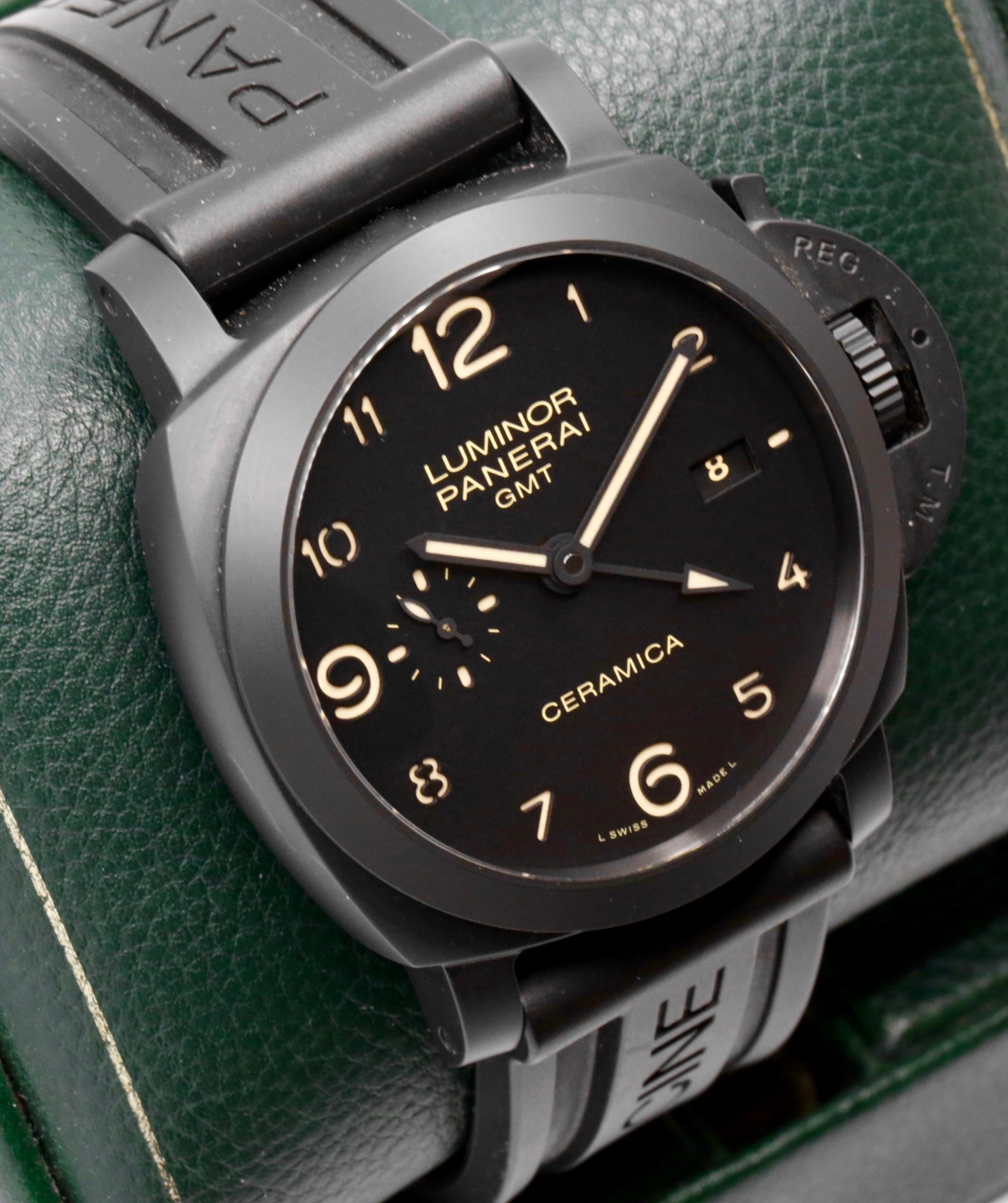 Panerai Luminor 1950 3 Days GMT Automatic Ceramica, Limited Edition, 44mm Black Ceramic Case, Black Arab Dial, on Black Panerai Rubber Strap with Panerai Tang Buckle, Ref. PAM00441