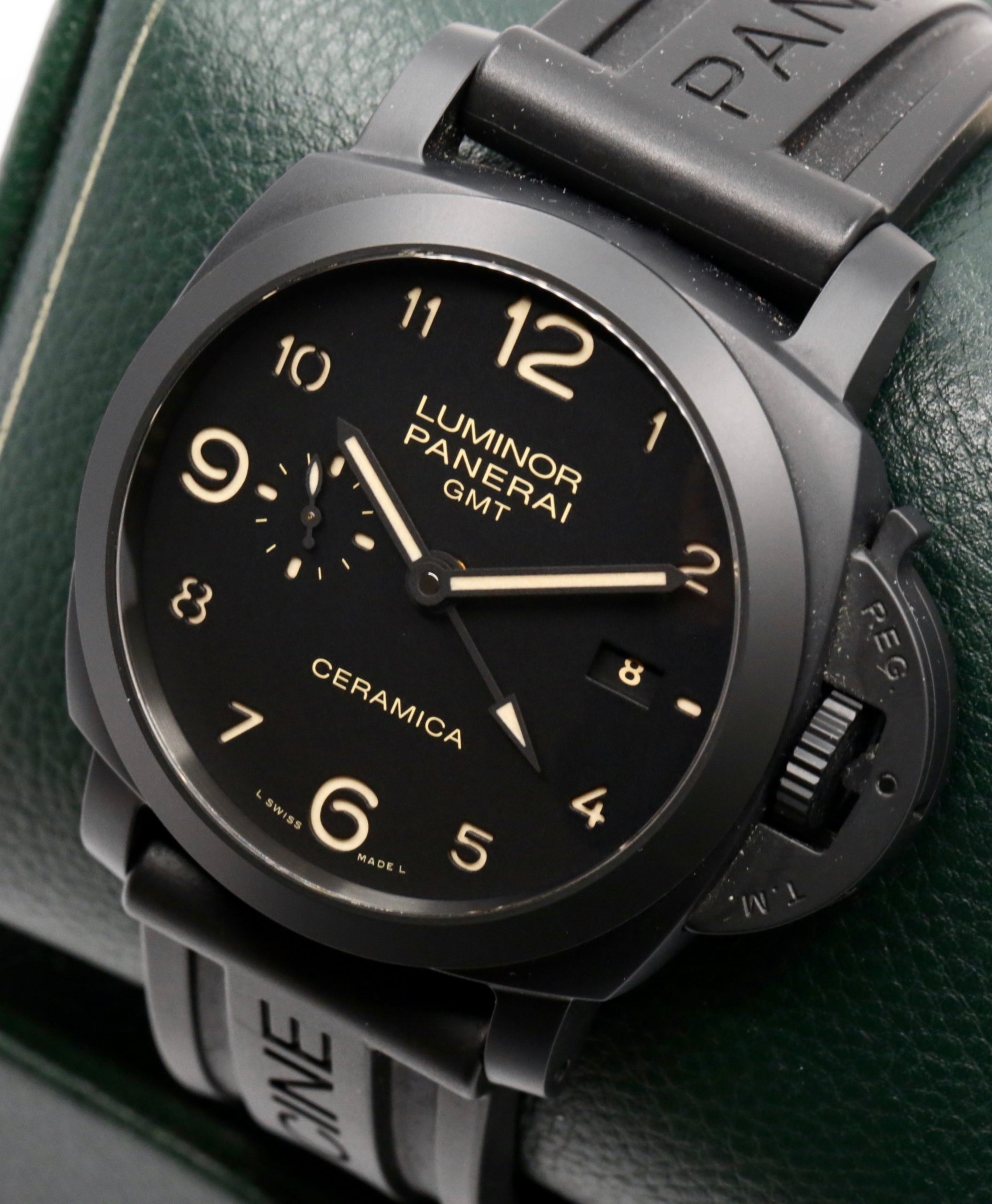 Panerai Luminor 1950 3 Days GMT Automatic Ceramica, Limited Edition, 44mm Black Ceramic Case, Black Arab Dial, on Black Panerai Rubber Strap with Panerai Tang Buckle, Ref. PAM00441 - Image 4