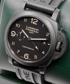 Alternative view of Panerai Luminor 1950 3 Days GMT Automatic Ceramica, Limited Edition, 44mm Black Ceramic Case, Black Arab Dial, on Black Panerai Rubber Strap with Panerai Tang Buckle, Ref. PAM00441