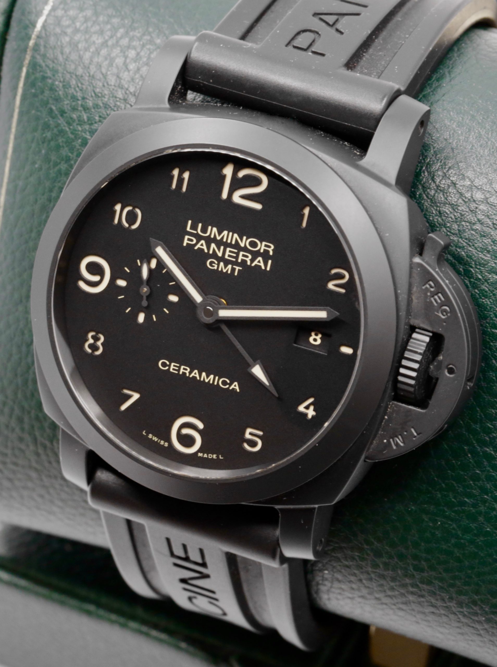 Panerai Luminor 1950 3 Days GMT Automatic Ceramica, Limited Edition, 44mm Black Ceramic Case, Black Arab Dial, on Black Panerai Rubber Strap with Panerai Tang Buckle, Ref. PAM00441 - Image 2