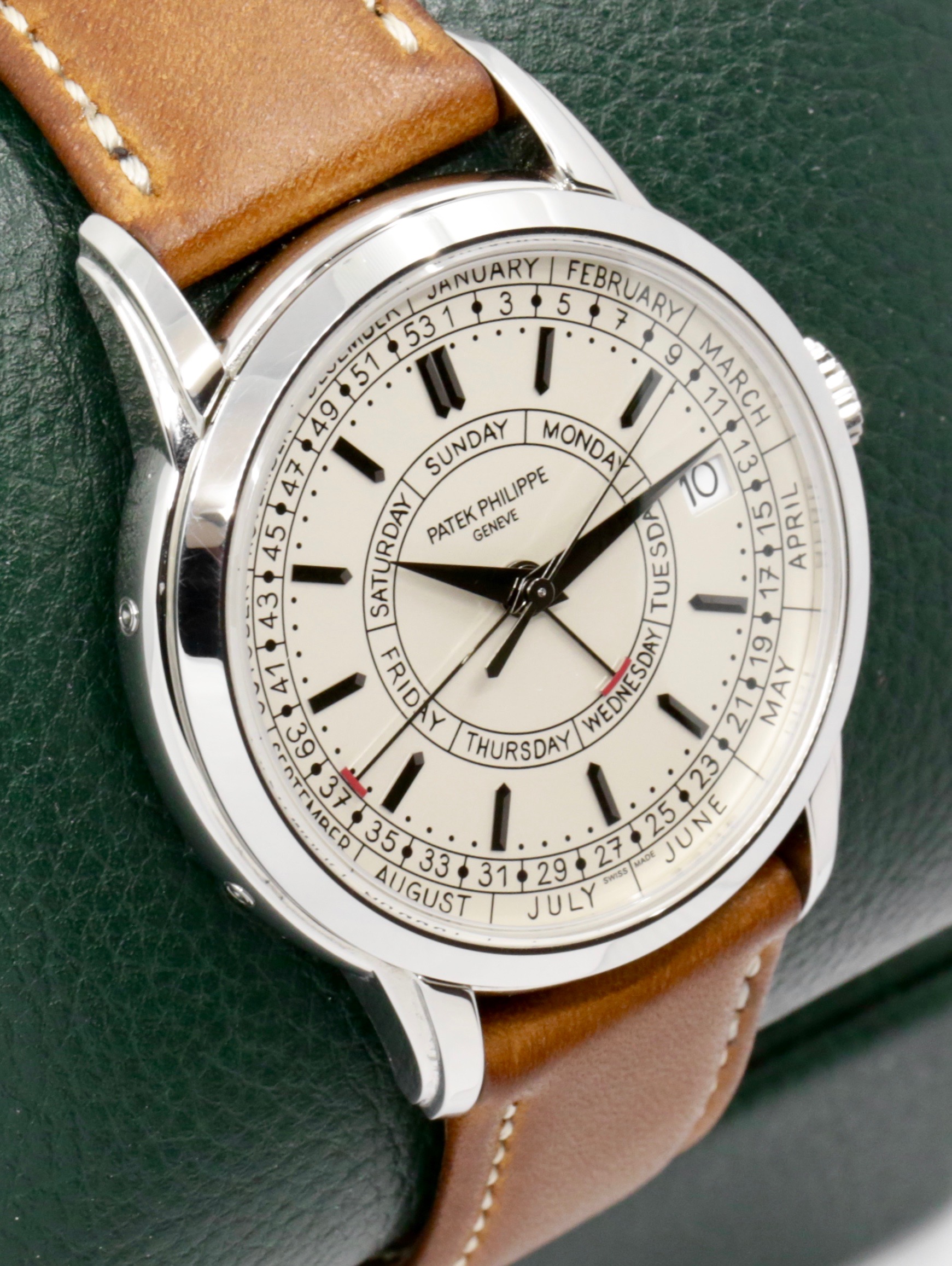 Patek Philippe Calatrava Weekly Calendar, Stainless Steel, Silver Opaline Dial, on Brown Patek Philippe Leather Strap with Stainless Steel Patek Philippe Tang Buckle, Ref. 5212A-001, Circa: 2021, with Box, Papers & Additional Custom-made Artisans Red Alligator Strap - Image 3