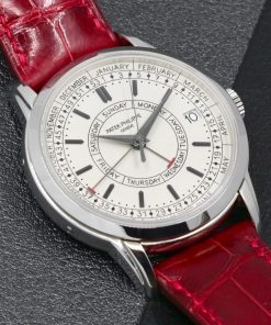 Alternative view of Patek Philippe Calatrava Weekly Calendar, Stainless Steel, Silver Opaline Dial, on Brown Patek Philippe Leather Strap with Stainless Steel Patek Philippe Tang Buckle, Ref. 5212A-001, Circa: 2021, with Box, Papers & Additional Custom-made Artisans Red Alligator Strap