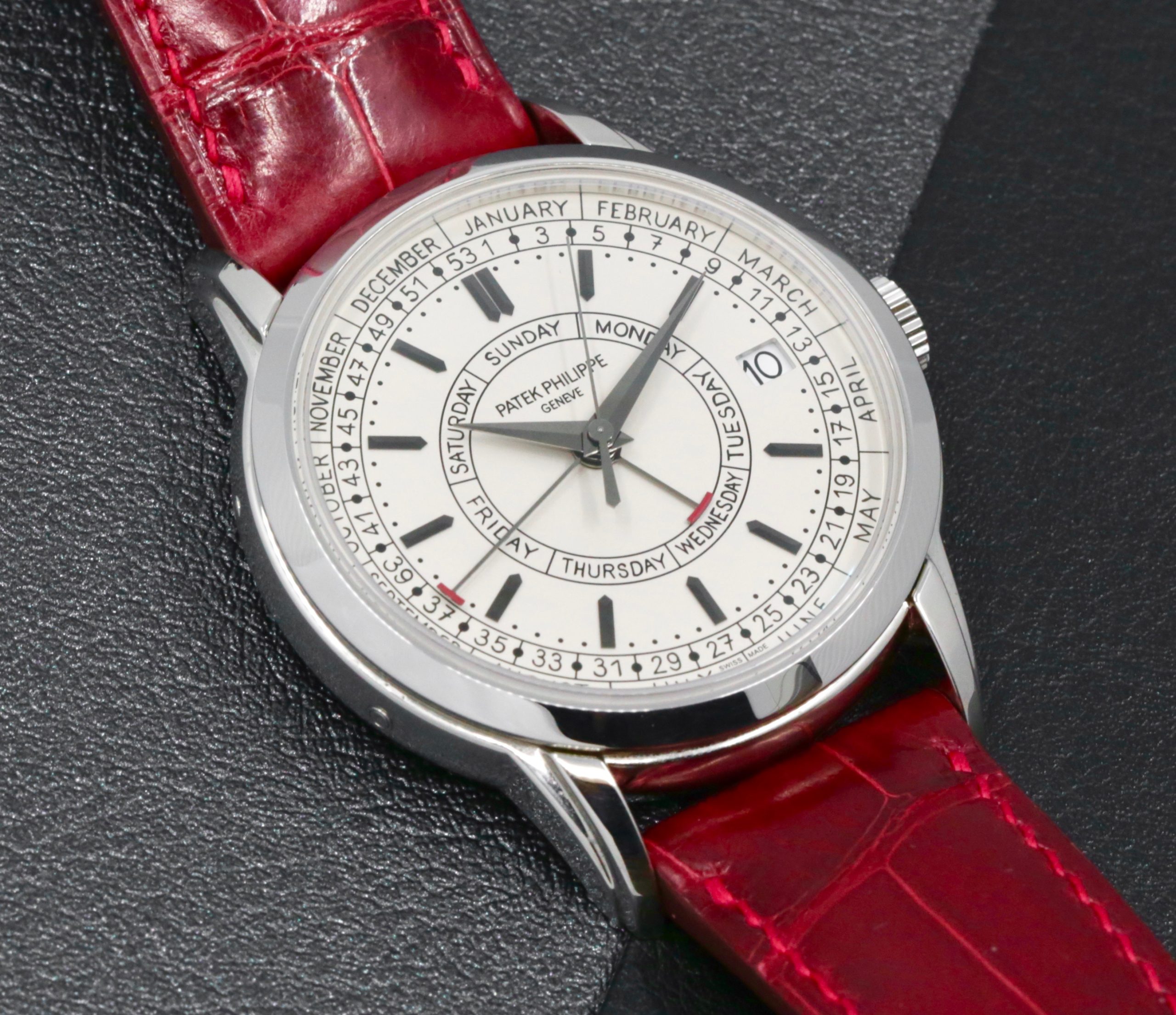 Patek Philippe Calatrava Weekly Calendar, Stainless Steel, Silver Opaline Dial, on Brown Patek Philippe Leather Strap with Stainless Steel Patek Philippe Tang Buckle, Ref. 5212A-001, Circa: 2021, with Box, Papers & Additional Custom-made Artisans Red Alligator Strap - Image 2