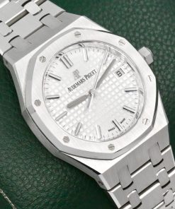 Audemars Piguet Royal Oak, 34mm, Stainless Steel, White "Grande Tapisserie" Dial, on Stainless Steel Audemars Piguet Royal Oak Bracelet, Ref. 77350ST.OO.1261ST.01, Circa: 2022, with Box, Books, Swing Tag & Audemars Piguet Warranty Card