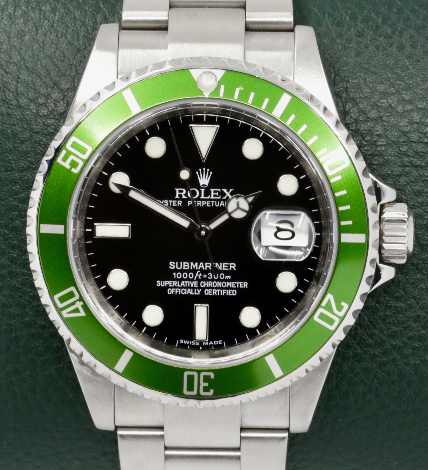 Rolex Submariner Date “Kermit”, Stainless Steel, Green Aluminium Bezel, Black Index Dial, on Stainless Steel Rolex Oyster Bracelet, Ref. 16610LV, Circa: 2008, with Rolex Box, Book & Rolex Warranty Card
