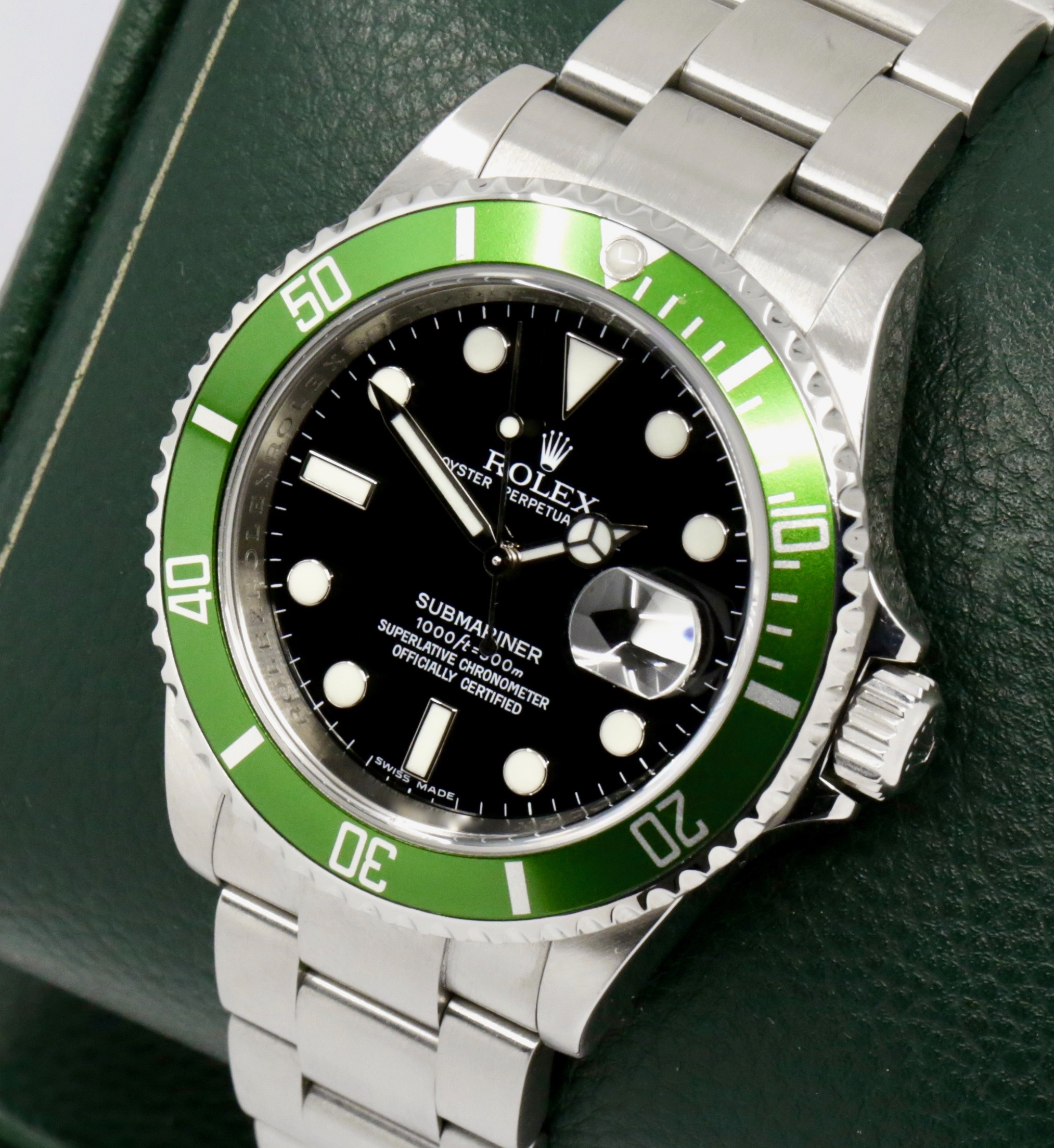 Rolex Submariner Date “Kermit”, Stainless Steel, Green Aluminium Bezel, Black Index Dial, on Stainless Steel Rolex Oyster Bracelet, Ref. 16610LV, Circa: 2008, with Rolex Box, Book & Rolex Warranty Card - Image 3