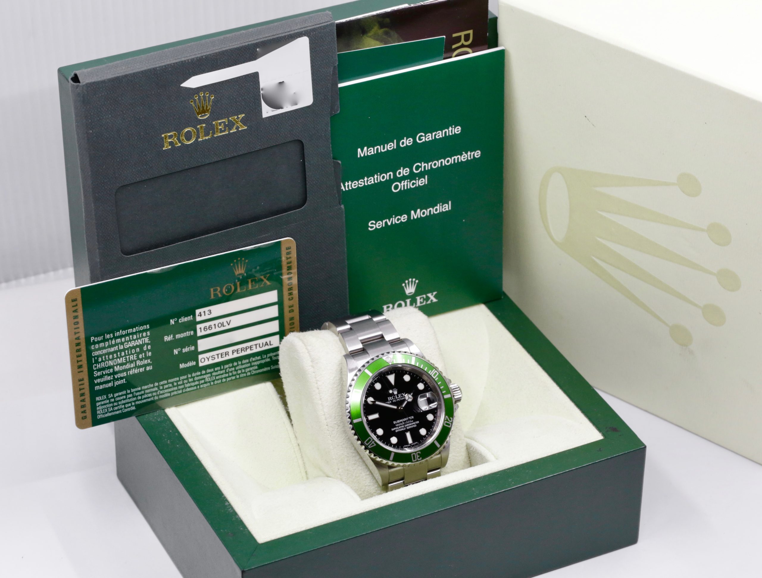 Rolex Submariner Date “Kermit”, Stainless Steel, Green Aluminium Bezel, Black Index Dial, on Stainless Steel Rolex Oyster Bracelet, Ref. 16610LV, Circa: 2008, with Rolex Box, Book & Rolex Warranty Card - Image 7