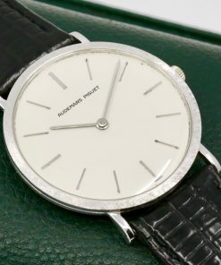 Audemars Piguet Ultra-Thin Dress Watch in 18ct white gold, ivory index dial on a black leather strap. Ref: B18037 "Watch only" Circa 1980's
