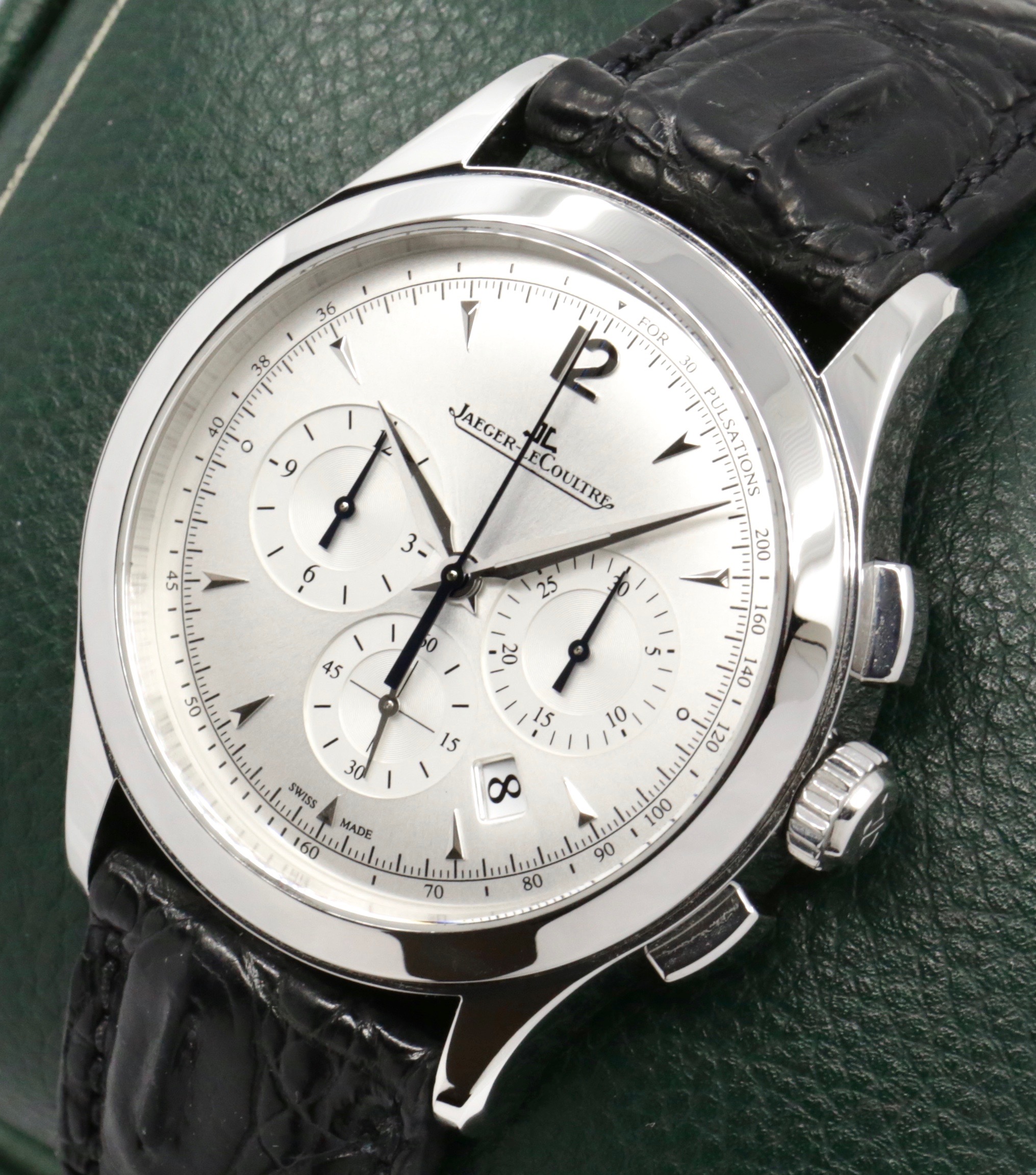 Jaeger-LeCoultre Master Control Chronograph, Ref. 174.8.C1 , 40mm Stainless Steel Case, Silver Index Dial, Silver Sub-Dials & Pulsometer Scale, on Black Crocodile Strap with Stainless Steel JLC Deployant - Image 3