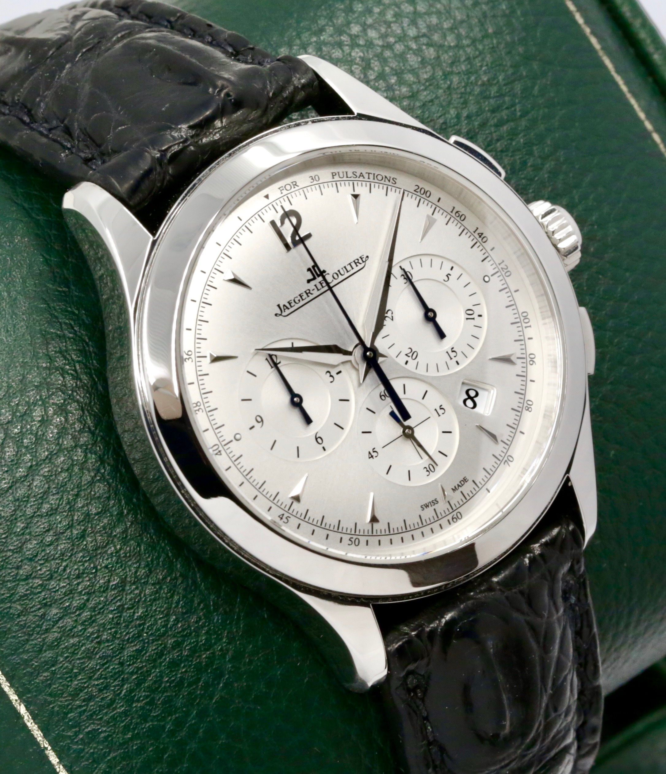 Jaeger-LeCoultre Master Control Chronograph, Ref. 174.8.C1 , 40mm Stainless Steel Case, Silver Index Dial, Silver Sub-Dials & Pulsometer Scale, on Black Crocodile Strap with Stainless Steel JLC Deployant - Image 4