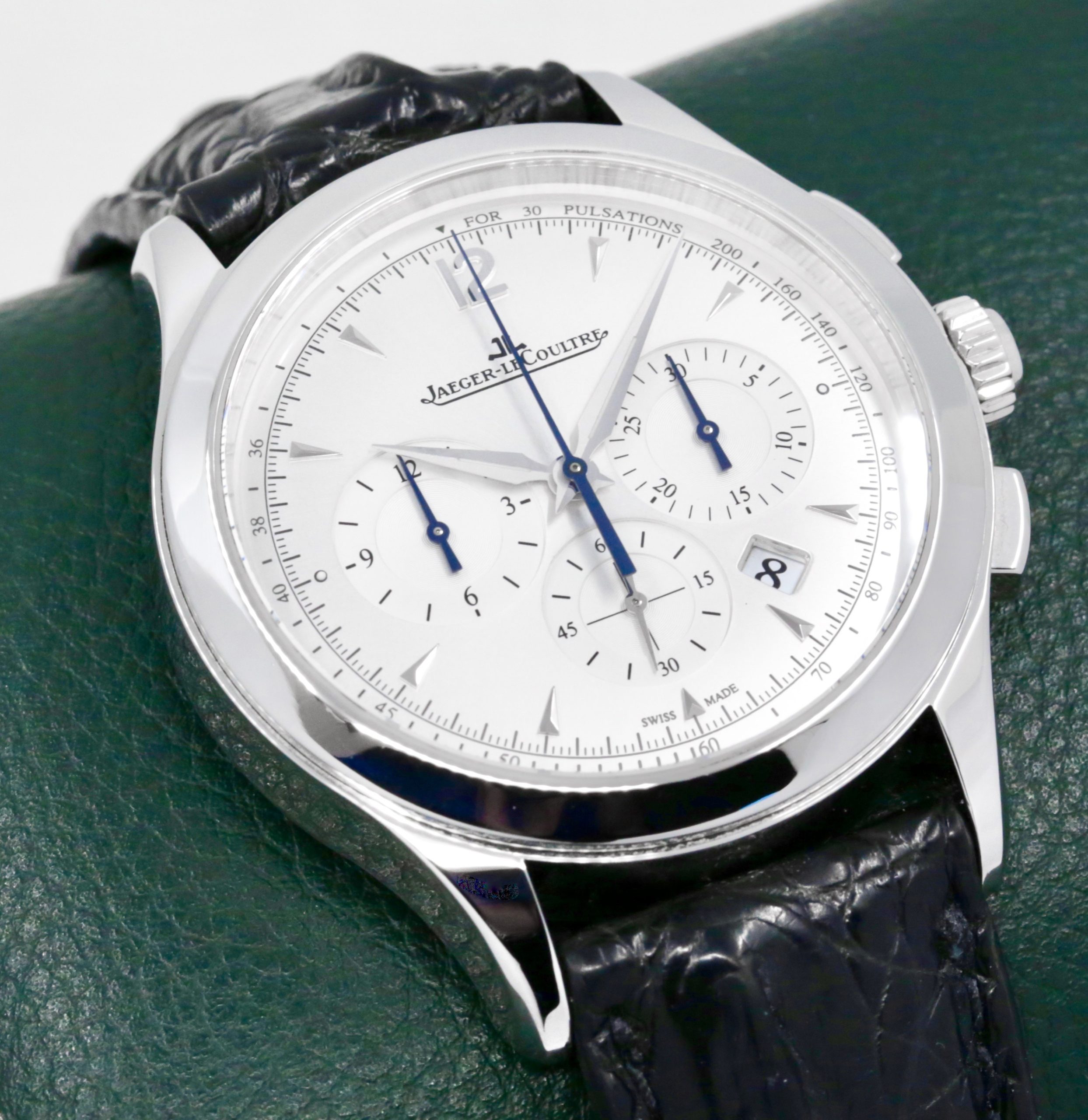 Jaeger-LeCoultre Master Control Chronograph, Ref. 174.8.C1 , 40mm Stainless Steel Case, Silver Index Dial, Silver Sub-Dials & Pulsometer Scale, on Black Crocodile Strap with Stainless Steel JLC Deployant