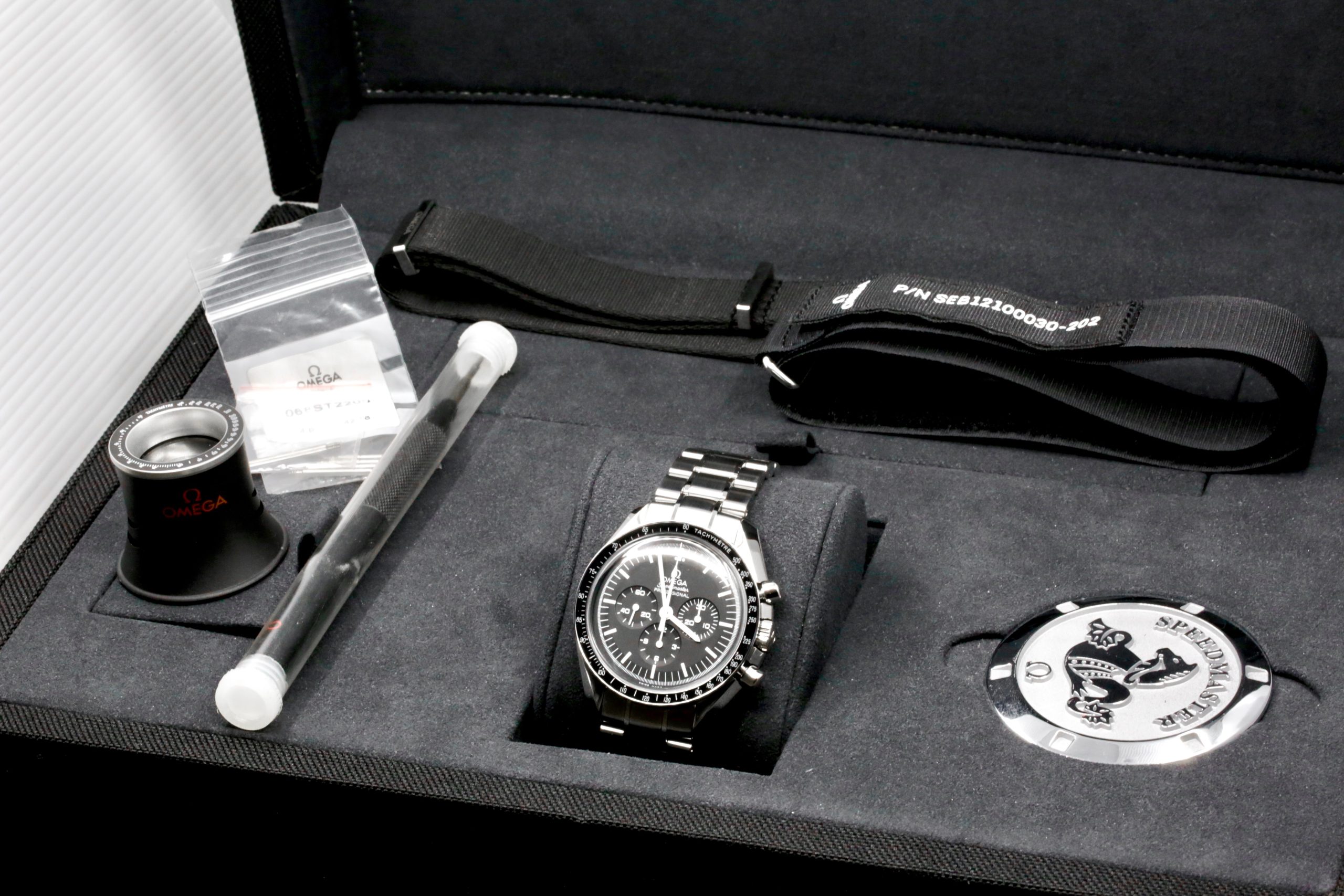 Omega Speedmaster Professional "Big Box Speedy", 42mm Stainless Steel Case, Black Index Dial, Hesalite Crystal, on Stainless Steel Omega Bracelet, Ref. 311.30.42.30.01.005, Circa: 2017, Complete with Big Omega Box, Books, Extra Straps, & Omega Warranty Cards - Image 9