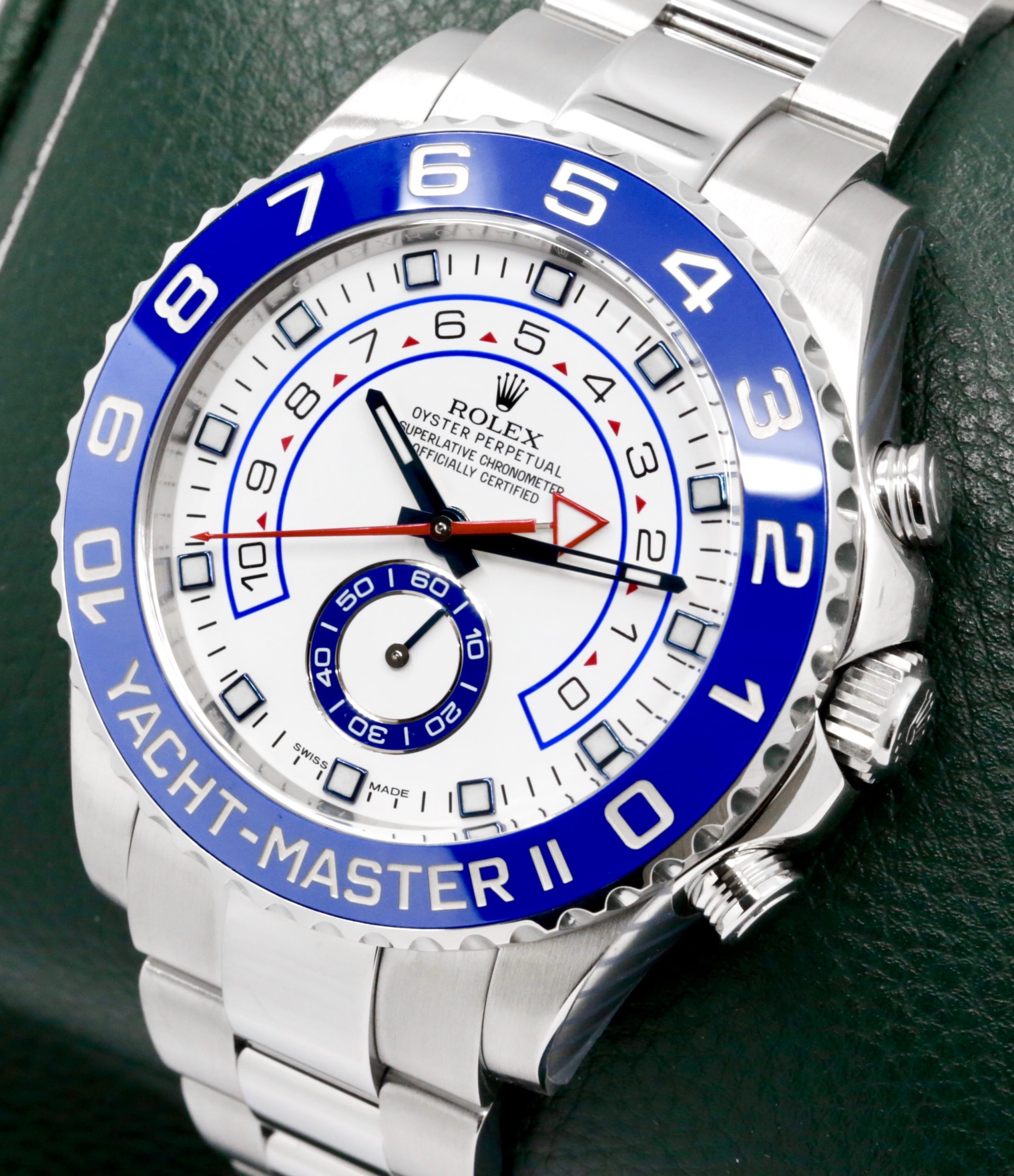 Rolex Yacht-Master II, 44mm, Stainless Steel, Blue Ceramic Bezel, White Index Dial, on Stainless Steel Rolex Oyster Bracelet, Ref. 116680, with Box, Rolex Service Card & Balance of 2 Year Rolex Service Warranty *JUST SERVICED BY ROLEX - PRESENTS AS NEW!! - Image 3