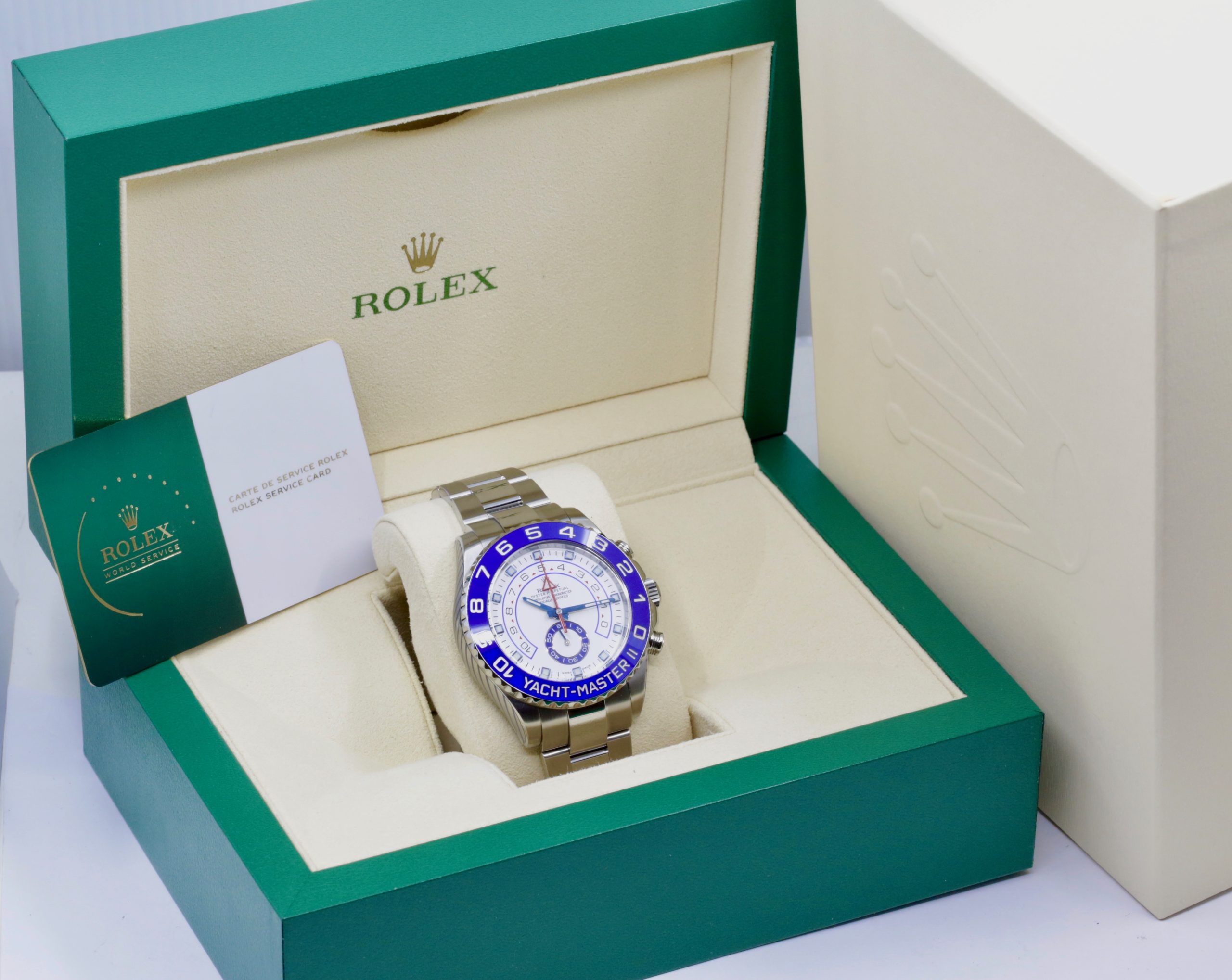 Rolex Yacht-Master II, 44mm, Stainless Steel, Blue Ceramic Bezel, White Index Dial, on Stainless Steel Rolex Oyster Bracelet, Ref. 116680, with Box, Rolex Service Card & Balance of 2 Year Rolex Service Warranty *JUST SERVICED BY ROLEX - PRESENTS AS NEW!! - Image 7