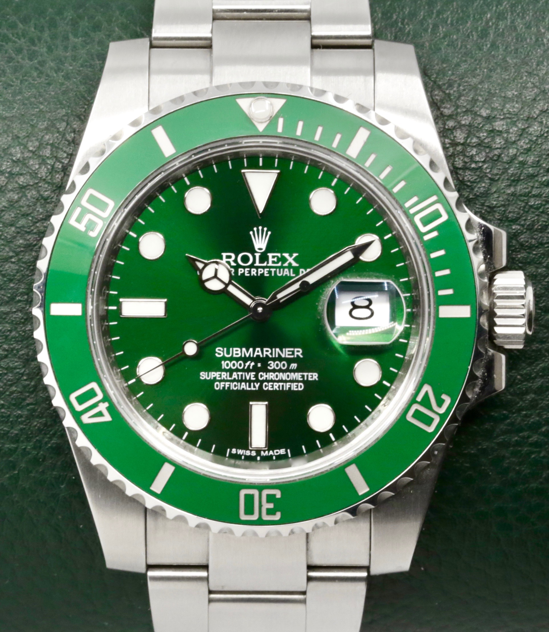 Rolex Submariner Date "HULK", 40mm, Stainless Steel, Green Index Dial, Green Ceramic Bezel, on Stainless Steel Rolex Oyster Bracelet, Ref. 116610LV, Circa: 2011, with Box, Books, & Rolex Warranty Card