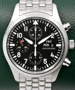 IWC Pilot’s Chronograph Spitfire in stainless steel, black Arab dial & sub dials on a IWC H-Link Stainless Steel bracelet. Ref: IW371704, Ca. 12/2007, Box, Book & IWC Warranty Card,