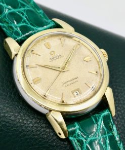 Omega Seamaster ref 2627/6SC bumper auto 1950's date, honeycomb dial, date at 6, calibre 353 with 17 jewels gold capt on stainless steel.